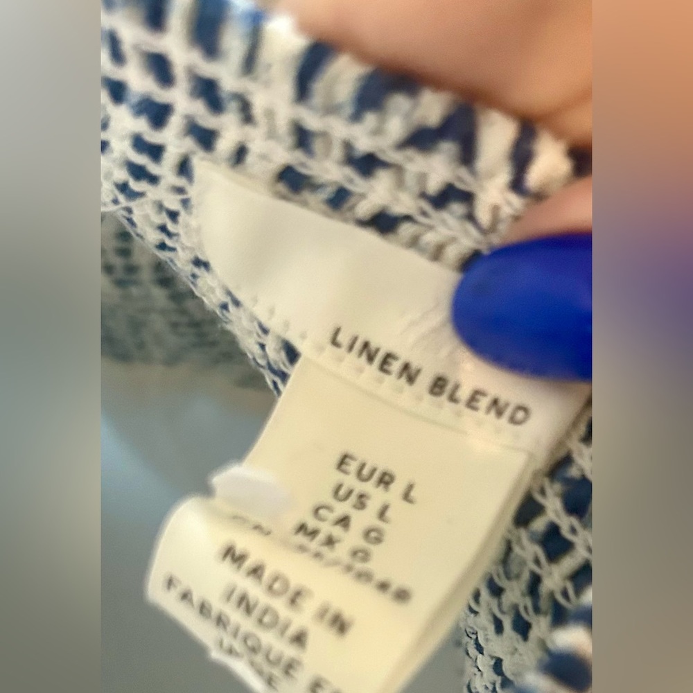 H&M Blue and White Geometric Swirl Linen Blend Midi Dress - Picture 3 of 4